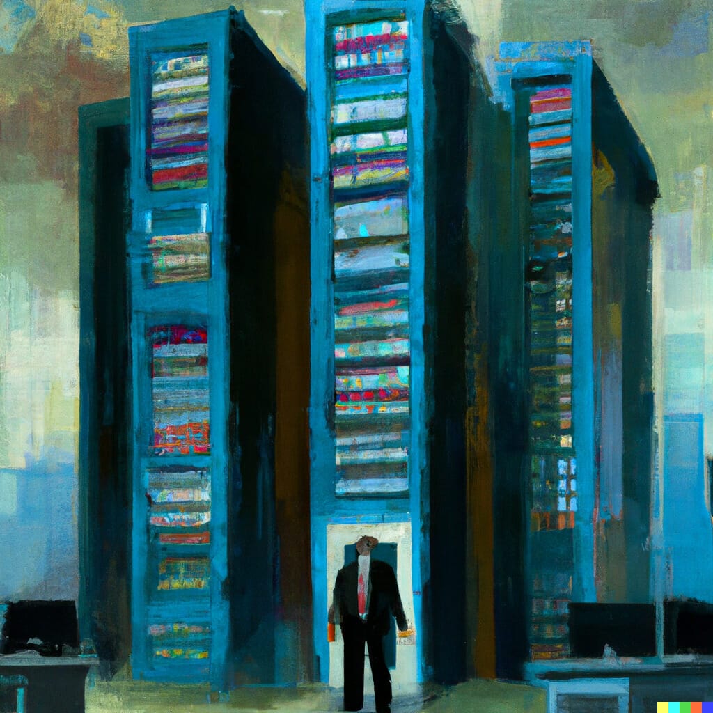 Financial bank standing on a massive database system