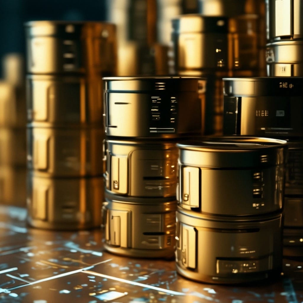 A group of gold barrels on a computer screen.